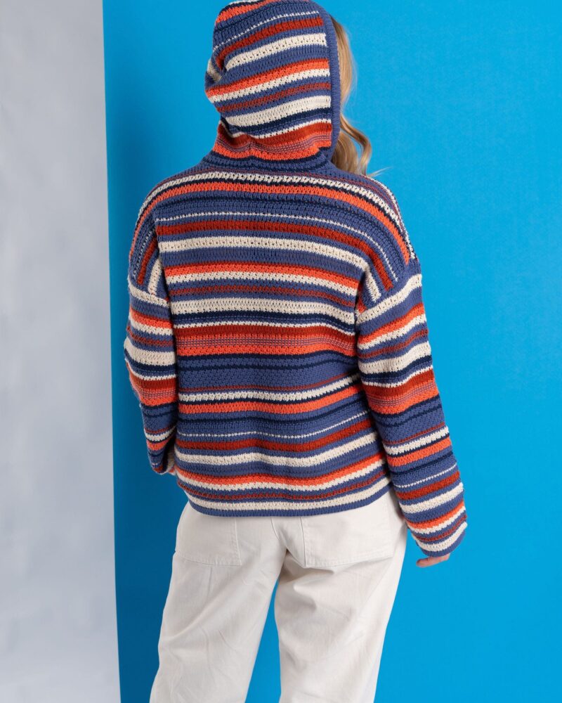 auxra Women's Blue Hooded Crochet Knit Sweater - Stylish & Comfortable - Image 8