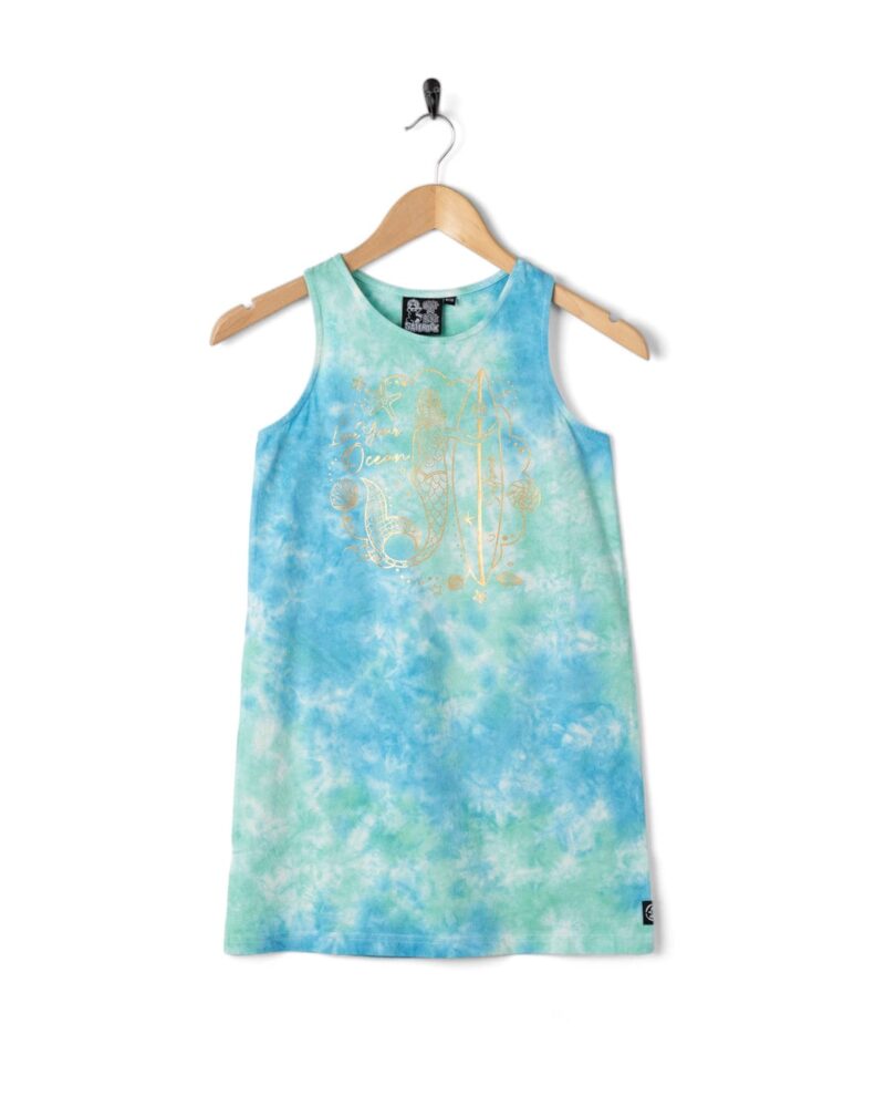 Auxra Kids Turquoise Tie-Dye Dress – Soft Cotton Summer Dress