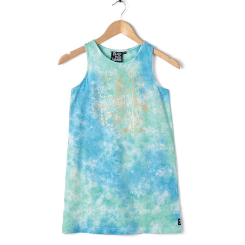 Auxra Kids Turquoise Tie-Dye Dress – Soft Cotton Summer Dress