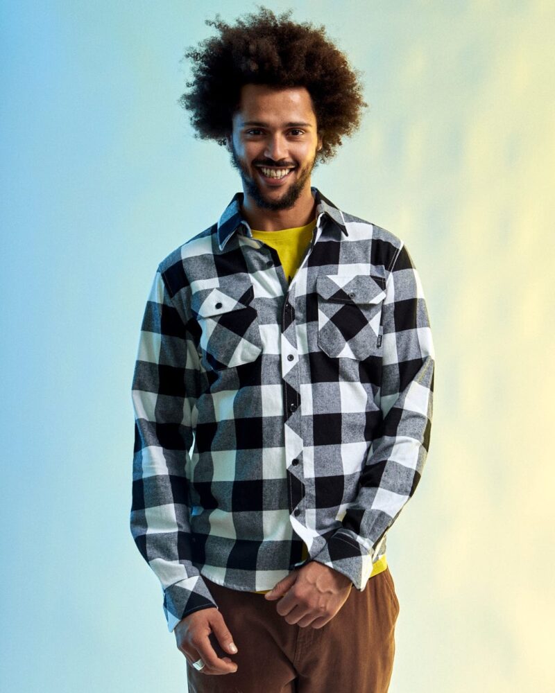 Auxra Men's Black & White Flannel Shirt – Casual Soft Cotton Plaid