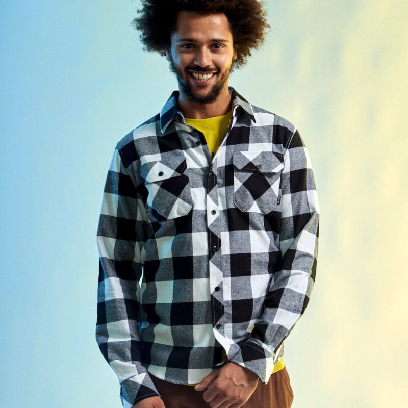 Auxra Men's Black & White Flannel Shirt – Casual Soft Cotton Plaid