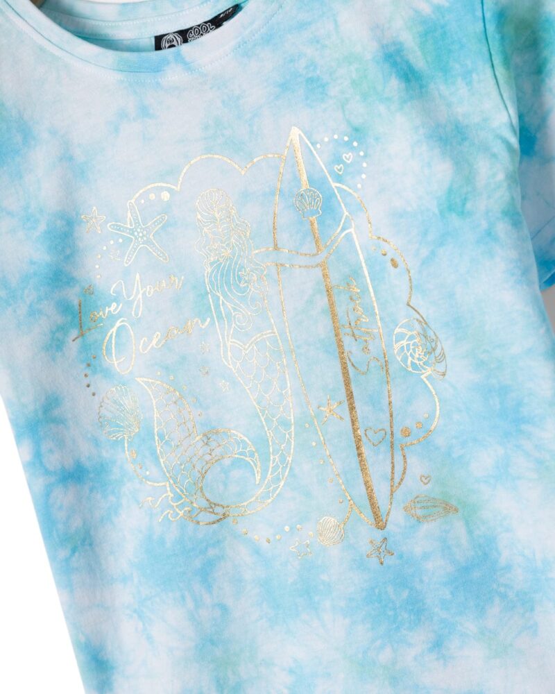 Auxra Kids Turquoise & White T-Shirt – Soft Cotton Colorblock Tee - Image 2