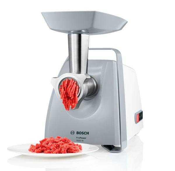 BOSCH Fleischwolf ProPower MFW45020, 1600 W Blockierlei., Rücklauf, 3 Lochscheiben, weiß