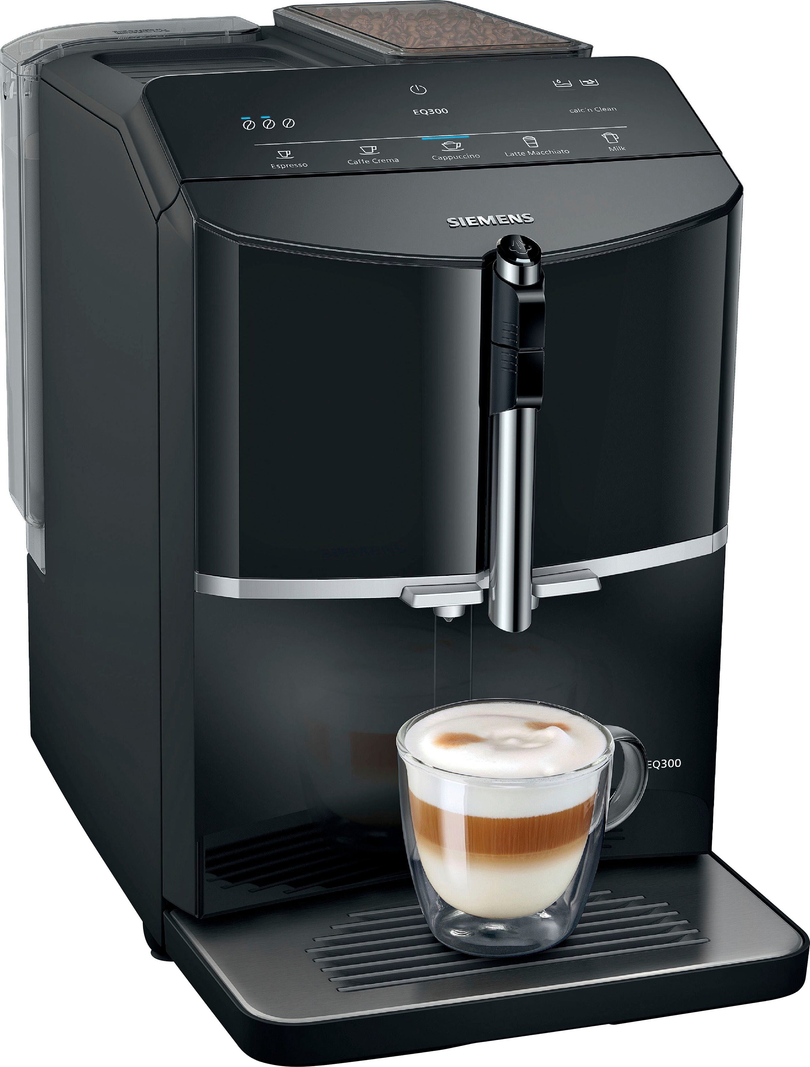 SIEMENS Kaffeevollautomat EQ300 TF301E19, viele Kaffeespezialitäten, OneTouch-Funktion