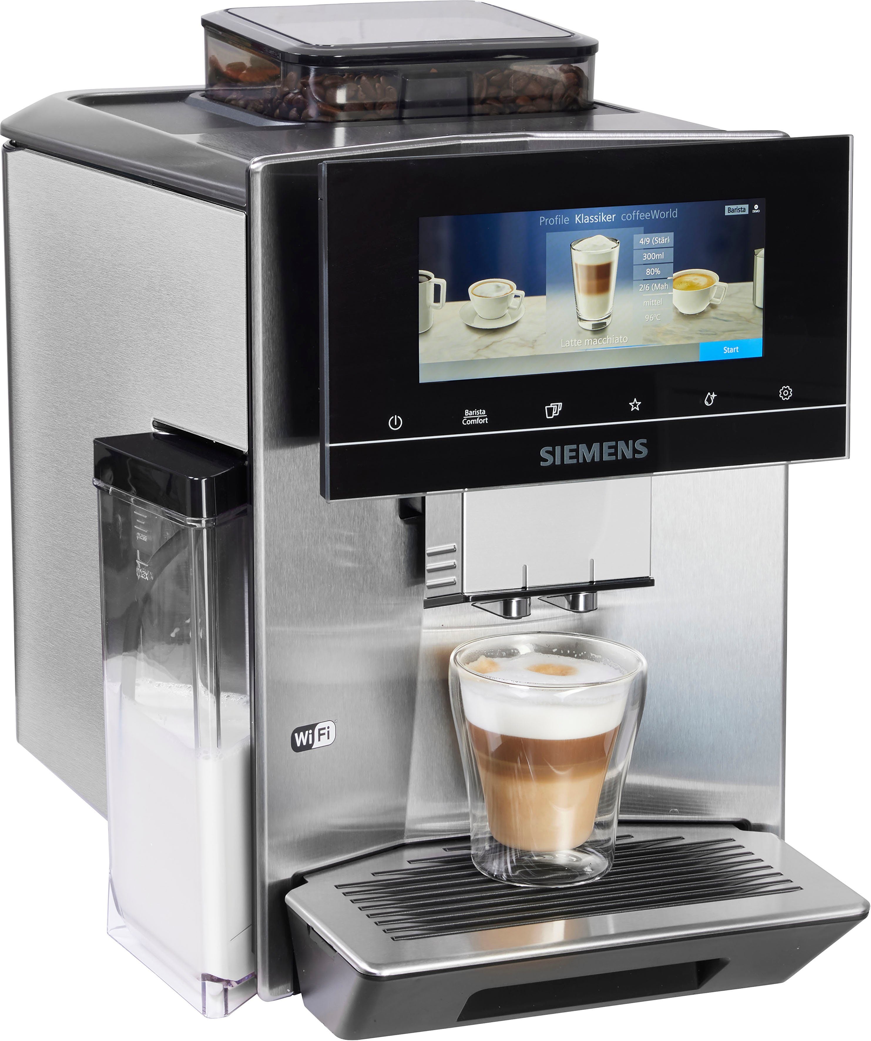 SIEMENS Kaffeevollautomat EQ900 TQ903D43, intuitives 6,8" TFT-Display, Geräuschreduzierung