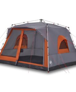 VIDAXL Kuppelzelt Familienzelt für 7 Personen Grau und Orange Quick Release