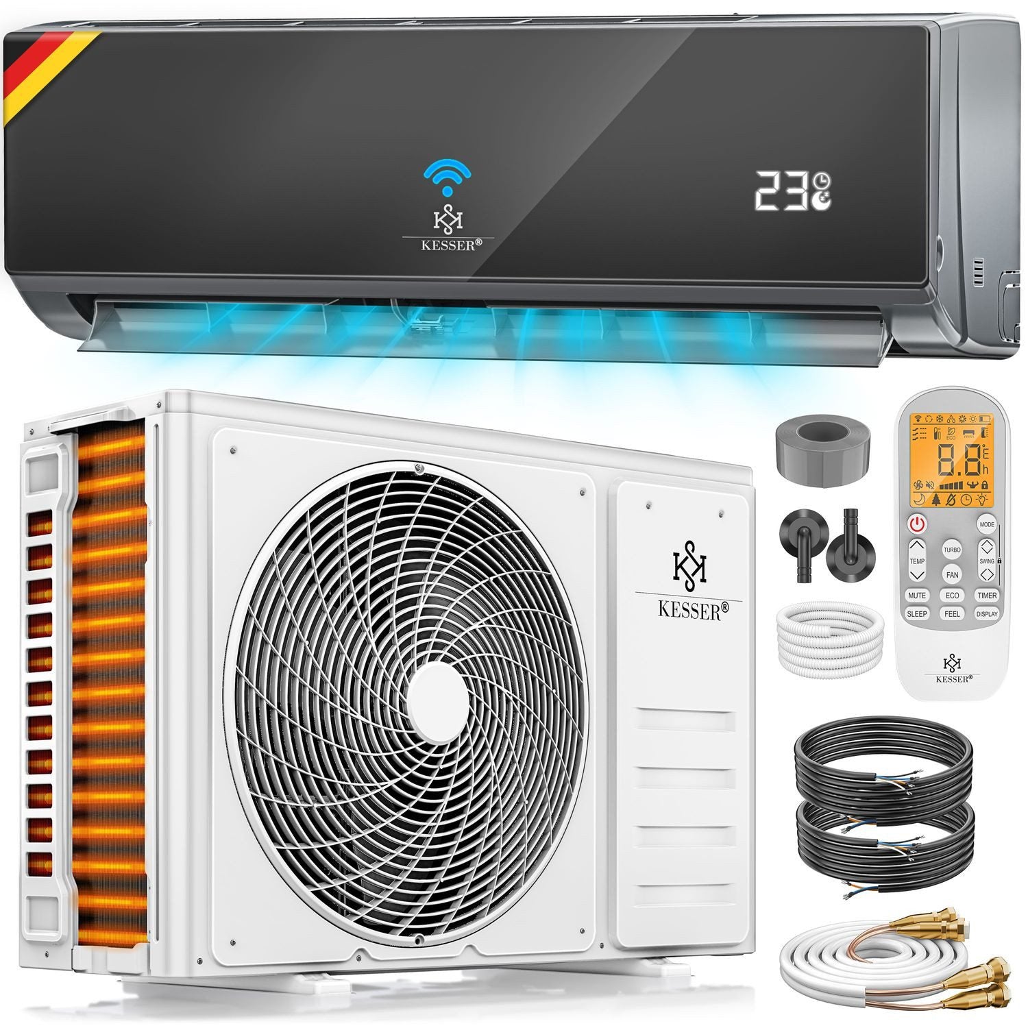 KESSER Split-Klimagerät Klimaanlage Set Split - mit WiFi/App Funktion Klimagerät 9000 BTU/h