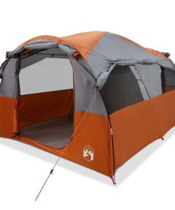 VIDAXL Tunnelzelt Tunnel-Familienzelt 6 Personen Grau und Orange Wasserdicht