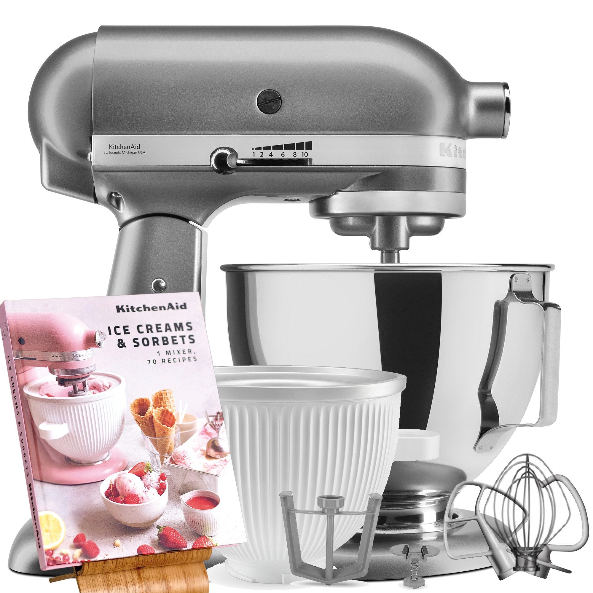 KITCHENAID Küchenmaschine Aktions Set 5KSM95PSECU + Eisschüssel 5KSMICM + Rezeptbuch