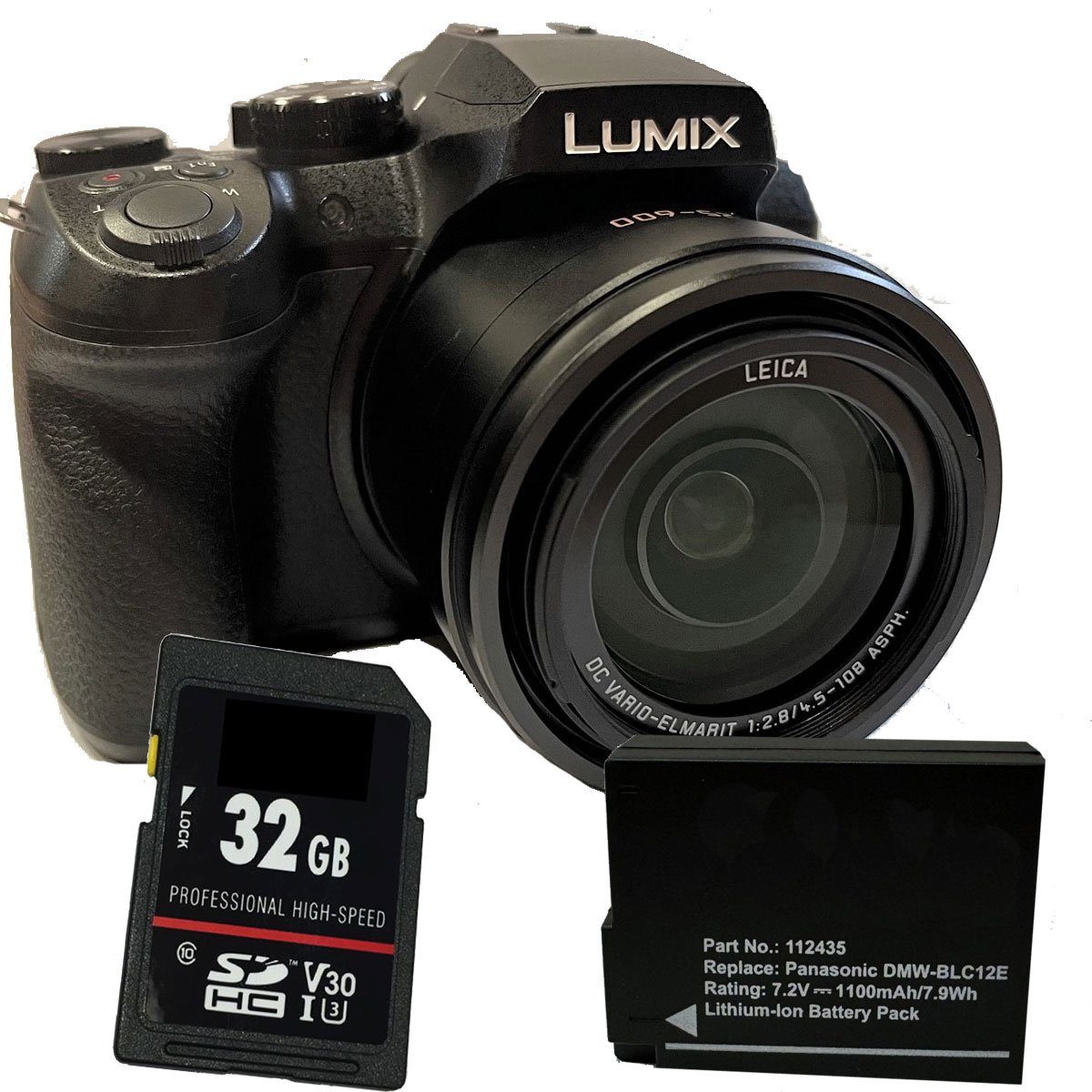 PANASONIC Lumix DMC-FZ330 schwarz Set inklusive Ersatzakku und 32 GB S Kompaktkamera