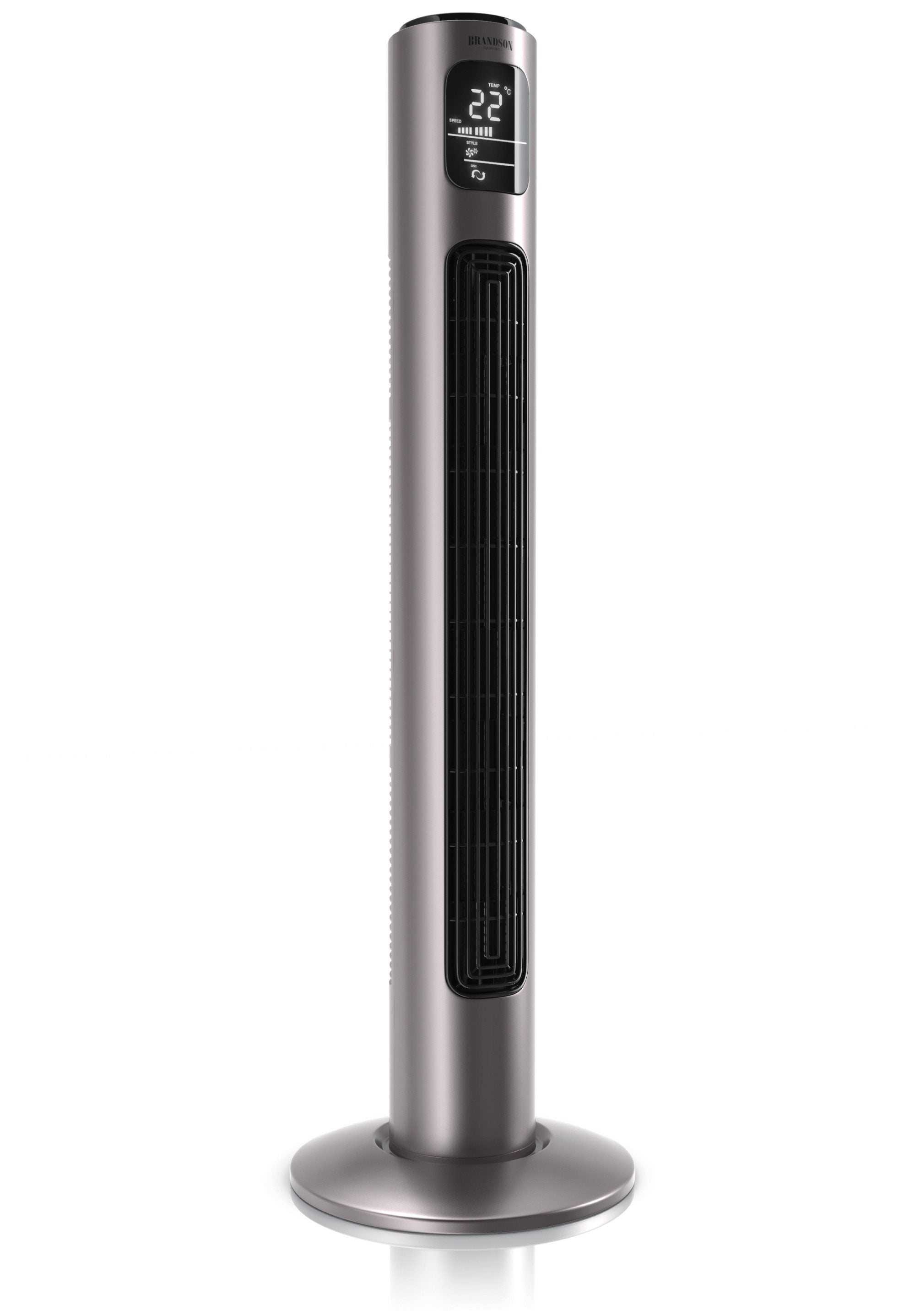 BRANDSON Turmventilator Oszillation 65°, Timer, Fernbedienung, Standventilator 96cm, Rauchgrau