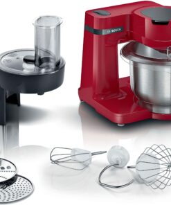 BOSCH Küchenmaschine Serie 2 MUMS2ER01, Durchlaufschnitzler, 4 Scheiben, rot