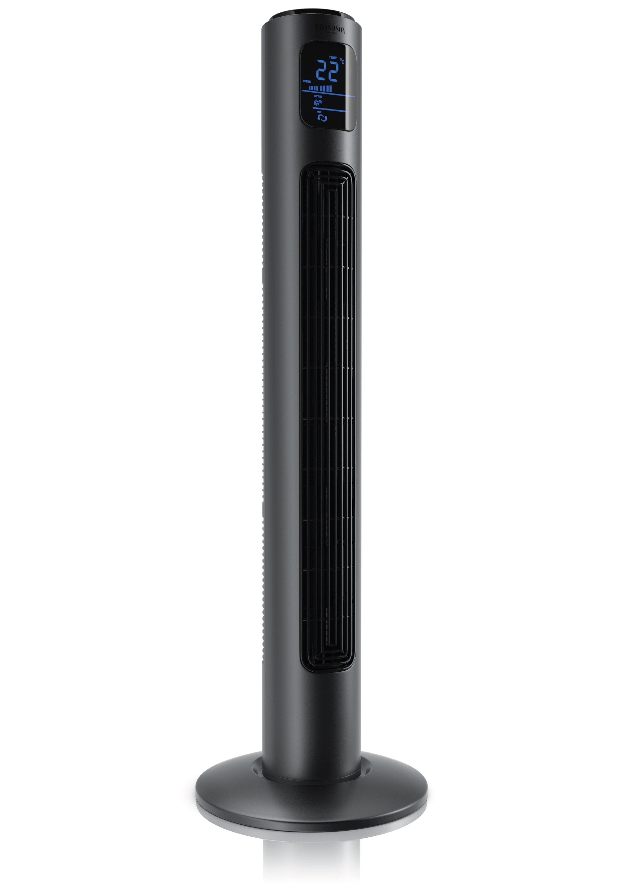 BRANDSON Turmventilator Oszillation 65°, Timer, Fernbedienung, Standventilator 96cm, Cool Grey