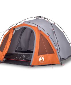 VIDAXL Kuppelzelt Kuppel-Campingzelt 3 Personen Grau und Orange Quick Release
