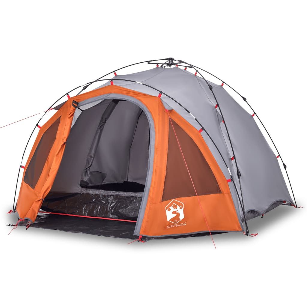 VIDAXL Kuppelzelt Kuppel-Campingzelt 3 Personen Grau und Orange Quick Release