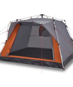 VIDAXL Kuppelzelt Campingzelt 4 Personen Grau und Orange Quick Release