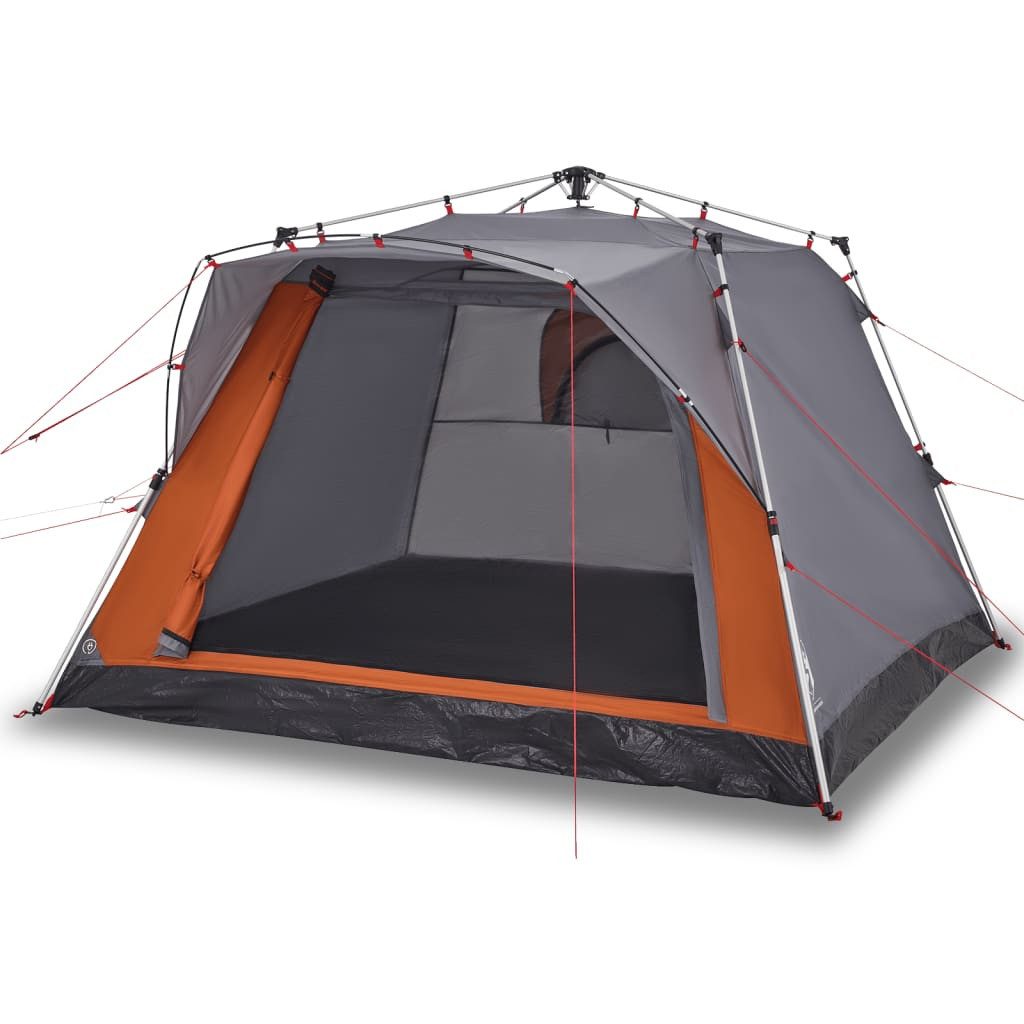 VIDAXL Kuppelzelt Campingzelt 4 Personen Grau und Orange Quick Release