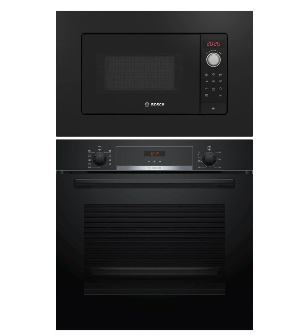 BOSCH Backofen-Set EcoClean + Mikrowelle 38cm Nischenhöhe f. Hochschränke schwarz