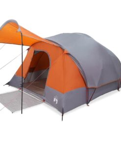 VIDAXL Tunnelzelt Tunnel-Familienzelt 8 Personen Grau und Orange Wasserdicht