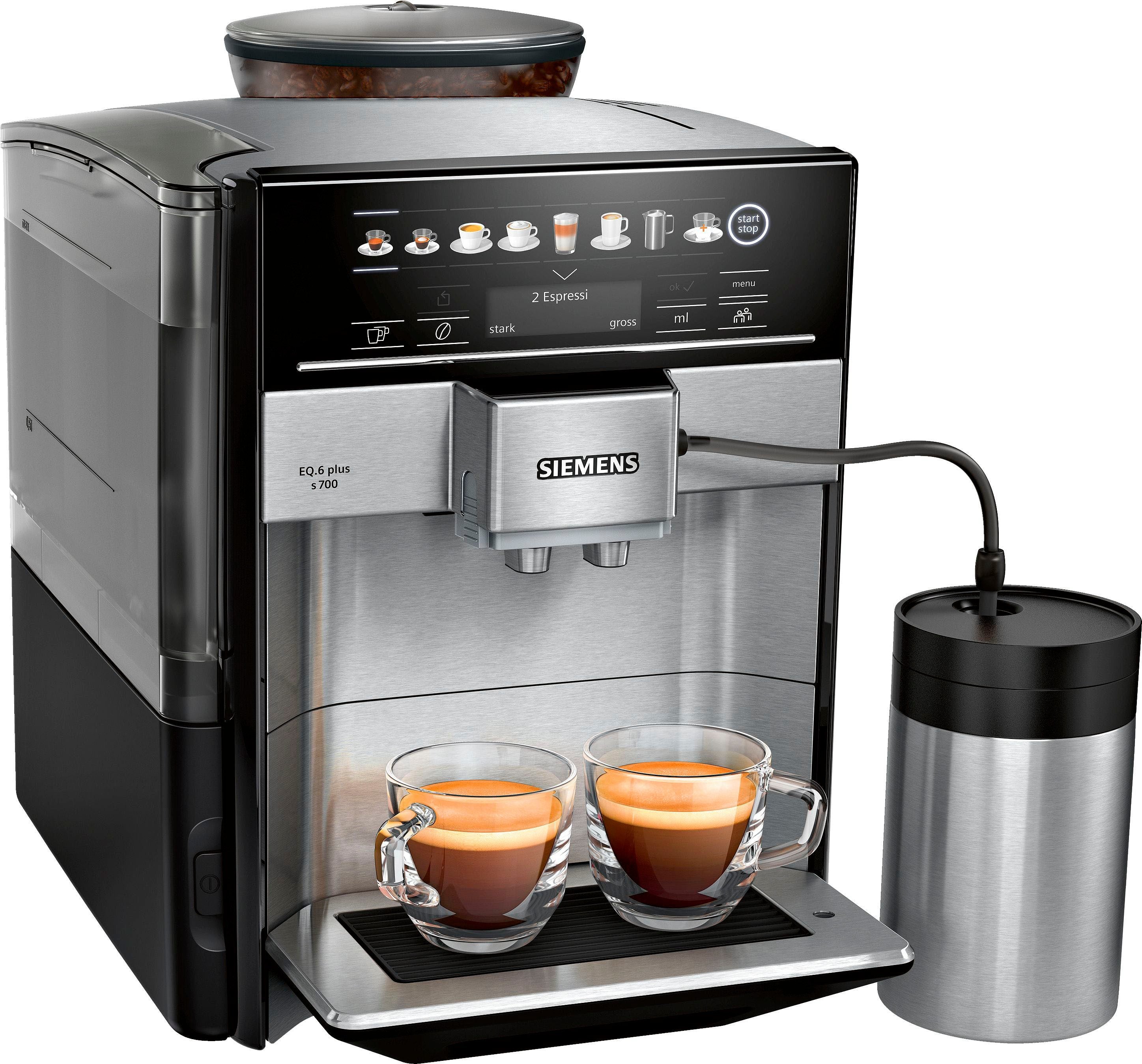 SIEMENS Kaffeevollautomat EQ6 plus s700 TE657M03DE, viele Kaffeespezialitäten, Doppeltassenfunk