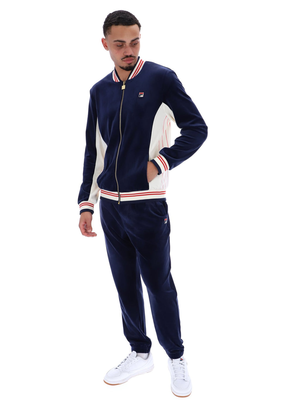 fila miguel velour track top 411 fila navy/gardenia/fila red