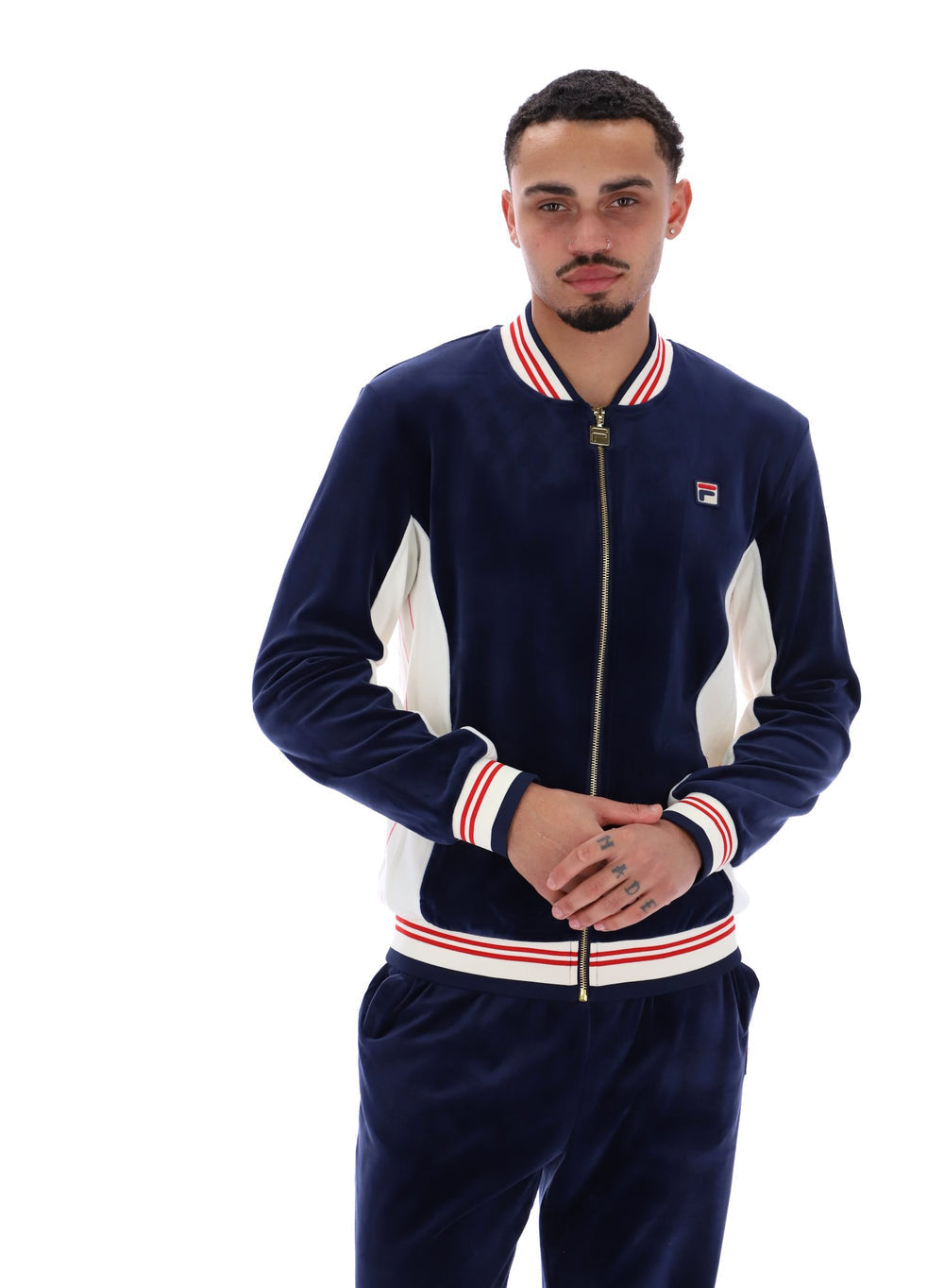 fila miguel velour track top 411 fila navy/gardenia/fila red